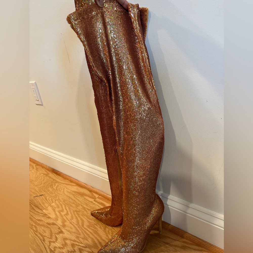 Gold over the knee boots